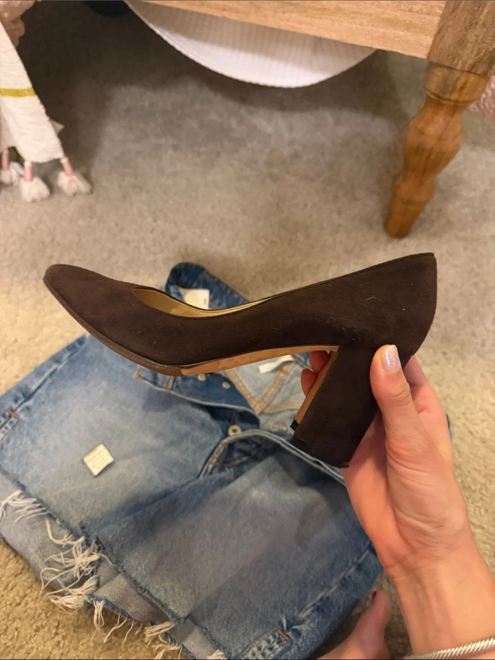 Manolo- Classic Brown Suede Block Heel Pump - Women - Picture 2 of 5
